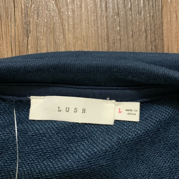 Lush Blue Ruched Drawstring Long Sleeve Mini Dress Size Large - Picture 11 of 11